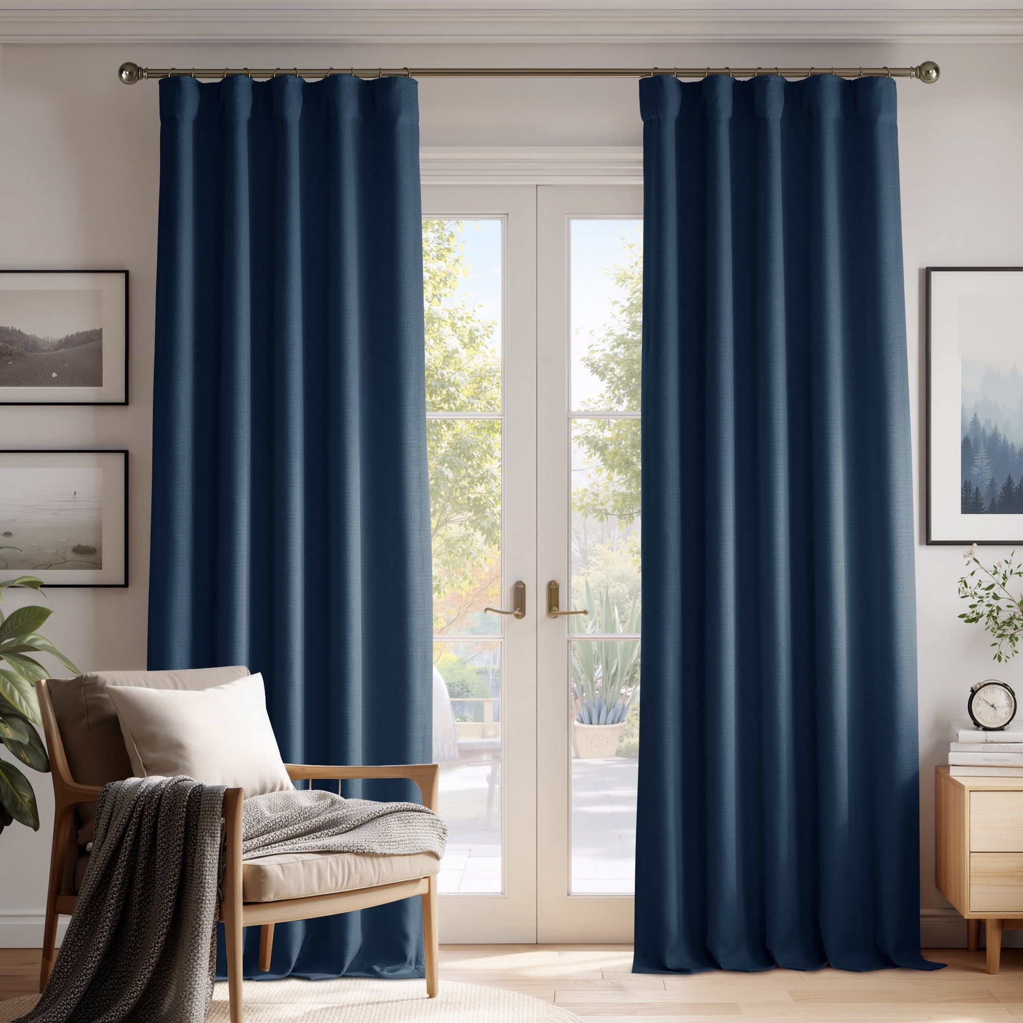 NICETOWN Room Darkening Navy Blue Curtains for Bedroom, Rod Pocket/Back  Tab/Hook Belt Light Blocking Noise Canceling Faux Linen Window Treatments  for Living Room, W50 x L90, 2 Panels - Walmart.com, image size:2000x2000