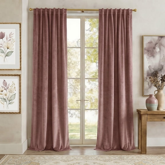 NICETOWN Room Darkening Velvet Curtains, Rose Wild, 52" W x 84" L, 2‑Panel Set