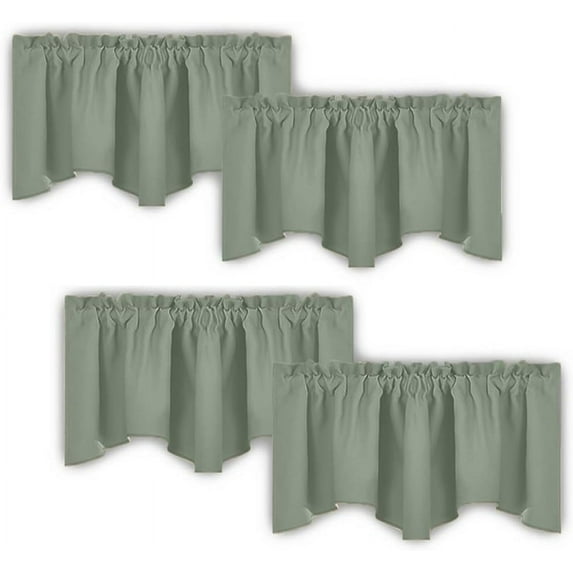 NICETOWN Room Darkening Window Valances, Solid Thermal Insulated Scalloped Valance Curtains Rod Pocket Privacy Protection Drapes for Basement Bathroom, 4 Panels, 52"x18", Sage Green