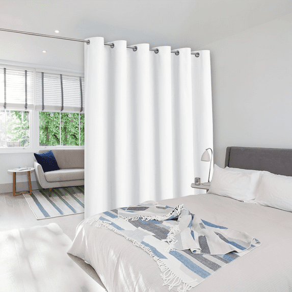 NICETOWN Room Divider Curtain Screen Partitions, Total Privacy Blackout Grommet Curtain for Bedroom Patio Sliding door, 1 Panel, 8.3ft Wide by 8ft Long,White