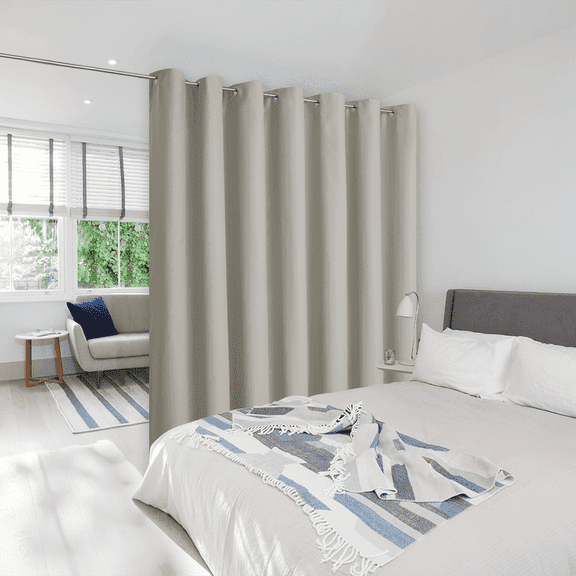 NICETOWN Room Divider Curtain Screen Partitions, Total Privacy Blackout Grommet Curtain for Bedroom Patio Sliding door, 1 Panel, 8.3ft Wide by 9ft Long, Natural)