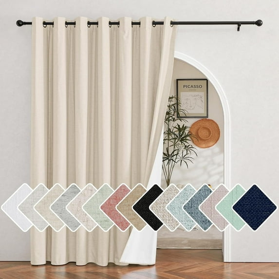 NICETOWN Room Divider Curtains for Sliding Door 100x84 inch, 100% Blackout Linen Curtain Thermal Insulated Energy Efficient Privacy Grommet Window Treatment for Bedroom, Beige, 1 Panel