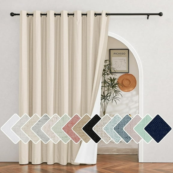 NICETOWN Room Divider Curtains for Sliding Door 100x84 inch, 100% Blackout Linen Curtain Thermal Insulated Energy Efficient Privacy Grommet Window Treatment for Bedroom, Beige, 1 Panel