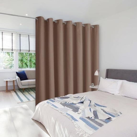 NICETOWN Room Divider Heavy Curtain Screen Partitions, Privacy Vertical Blinds for Patio Sling Door, Blackout Window Curtain, Extra Wide Drapes for Bedroom, 1 Panel, 10ft Wide by 7ft Long, Cappuccino