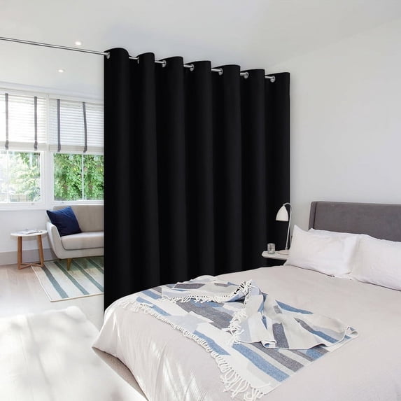 NICETOWN Room Divider Heavy Curtain Screen Partitions, Privacy Vertical Blinds for Patio Sling Door, Blackout Window Curtain, Extra Wide Drapes for Bedroom (Black, 1 Panel, 15ft Wide by 9ft Long)