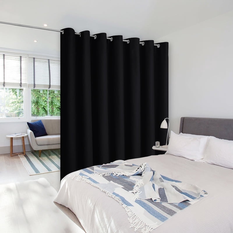 NICETOWN Room Divider Heavy Curtain Screen Partitions, Privacy Vertical Blinds for Patio Sling Door, Blackout Window Curtain, Extra Wide Drapes for Bedroom, Single Panel, 15ft Wide by 7ft Long, Black