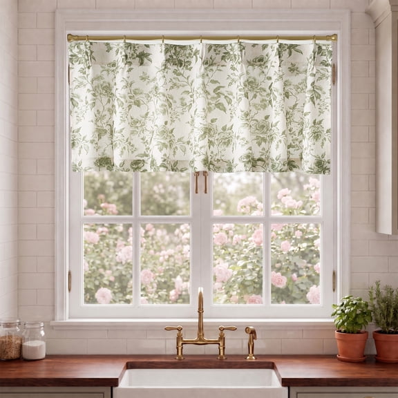 NICETOWN Sage Green Linen Curtains 18 Inches Long, Farmhouse Pinch Pleated Light Filtering Linen Cafe Curtains for Kitchen Bathroom, 40"x18", 1 Panel