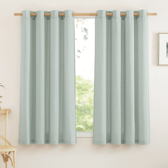 NICETOWN Sage Green Linen Curtains for Kitchen, Grommet Thick Linen Blend Drapes Rustic Style Light Filtering Privacy Added Window Treatment for Bedroom, 55"x63", 2 Panels