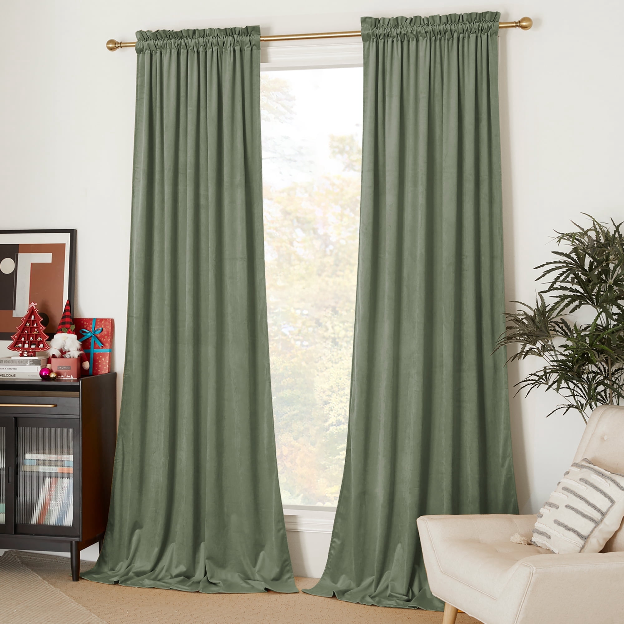 NICETOWN Sage Green Velvet Curtains 84 inches for Living Room, 2 Panels