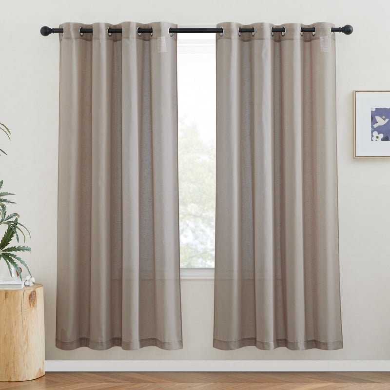 NICETOWN Sheer Curtains for Living Room, Grommet Semi Sheer Linen Window Treatment Linen Weave Vertical Drapes Privacy with Light Filter for Bedroom, 52"x72", Burlap, 2 Panels