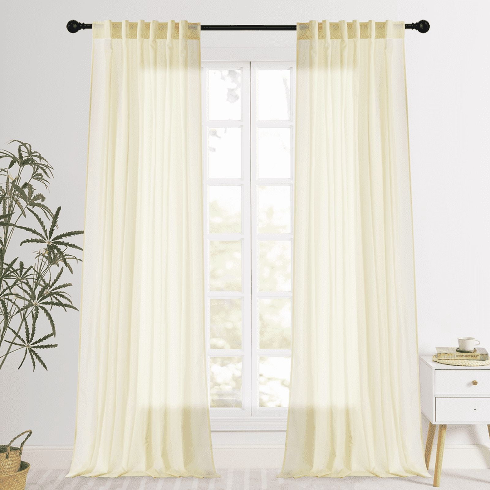 NICETOWN Sheer Privacy Curtains for Bedroom, Beige Back Tab Sheer Curtains Light Filtering Non-See-Through Sheer Curtains, 52"x90", 2 Panels