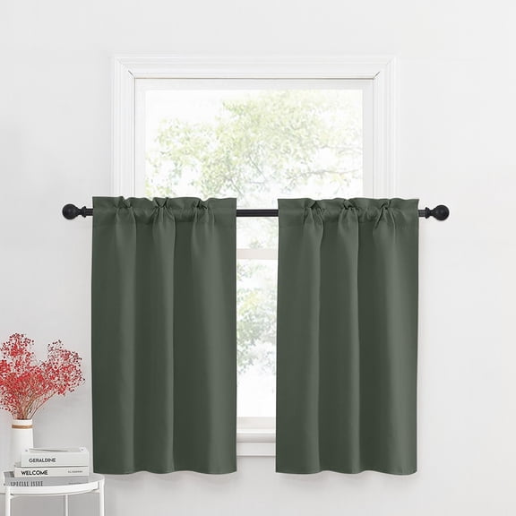 NICETOWN Short Blackout Curtains for Kitchen, Privacy Thermal Insulated Curtains, Window Valances for Living Room Basement, Dark Mallard, 29"x30", 2 Panels