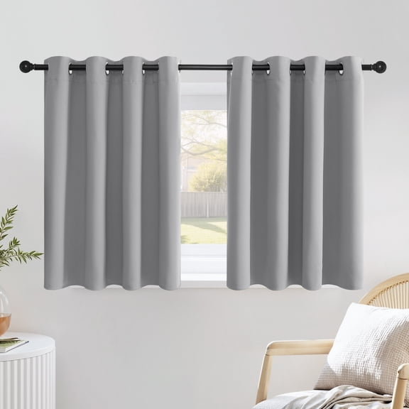 NICETOWN Short Blackout Curtains for Small Window, Light Blocking Thermal Insulated Curtains Privacy Grommet Window Treatment, 52"x36", Silver Grey, 2 Panels