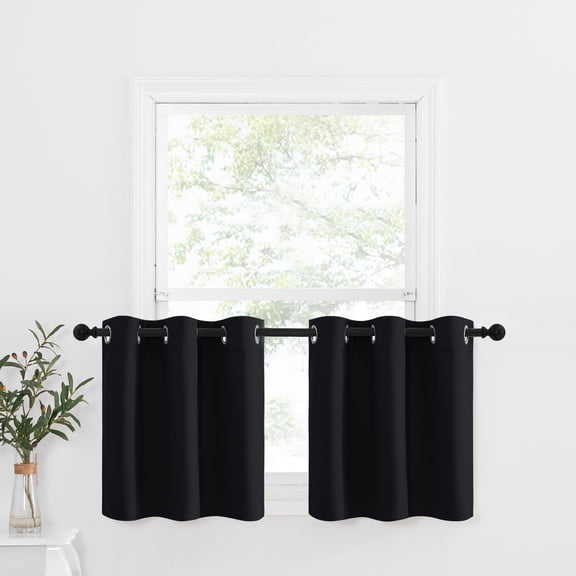 NICETOWN Short Blackout Window Curtain Panels, Room Darkening Thermal Insulated Curtains Privacy Grommet Small Window Treatment for Bathroom, 42"x24", Black, 1 Pair