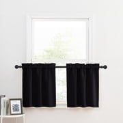 NICETOWN Short Curtains Blackout Small Curtain Tiers for Kitchen, Rod Pocket Thermal Insulated Window Drapes for Cafe, Black, 29"x24", 2 Panels