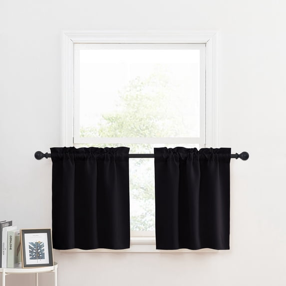 NICETOWN Short Curtains Blackout Small Curtain Tiers for Kitchen, Rod Pocket Thermal Insulated Window Drapes for Cafe, Black, 29"x24", 2 Panels