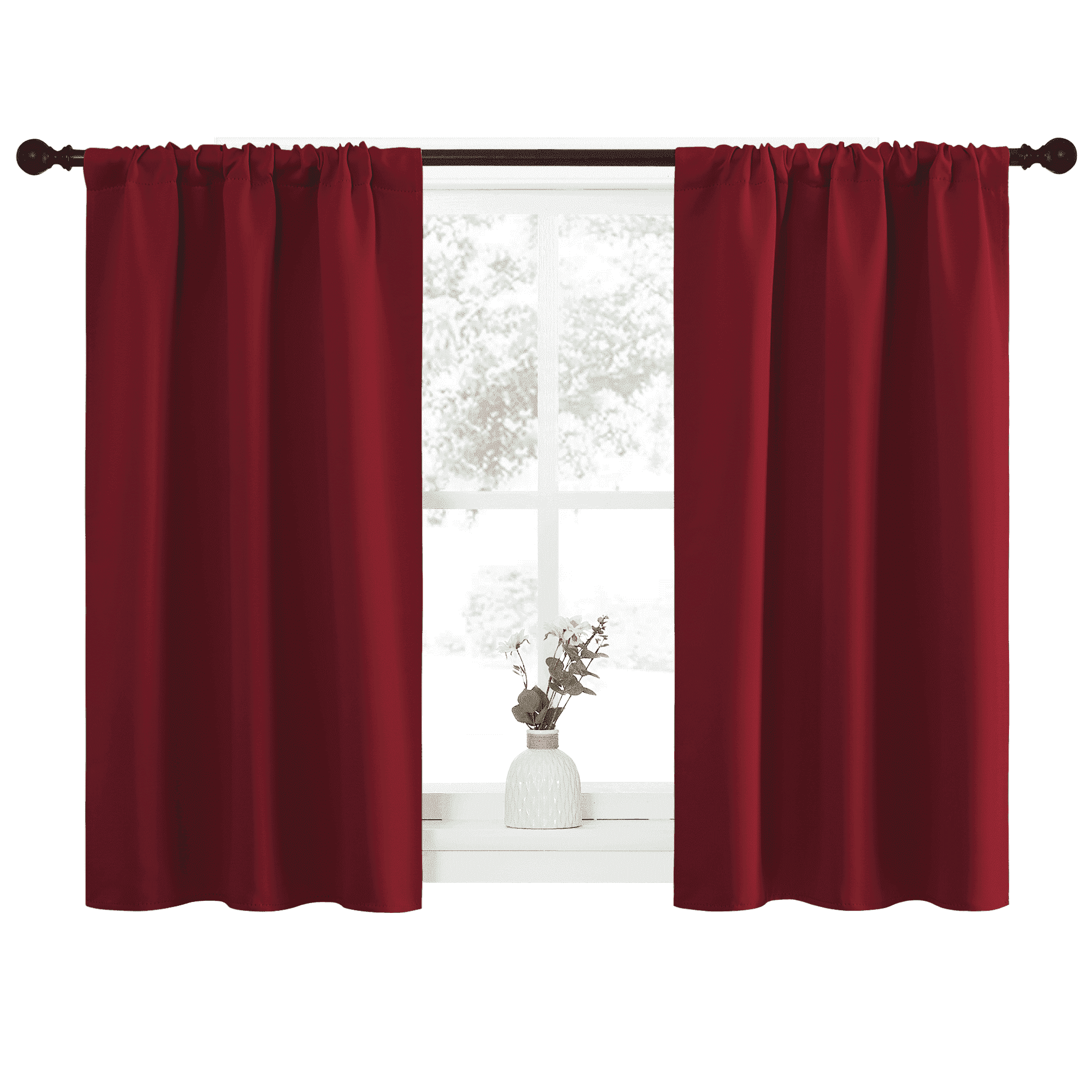 NICETOWN Short Length Blackout Curtains for Kitchen Thermal Insulated Rod Pocket Curtains Drapes 34x45 inch, 2 Panels, Burgundy Red