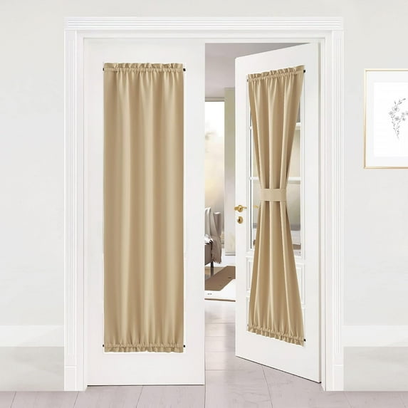 NICETOWN Sidelight Door Curtain, Thermal Insulated Privacy French Sliding Glass Door Curtain Blackout Door Panel with Adjustable Tie Back for Bedroom, Biscotti Beige, 25"x72", 1 PC