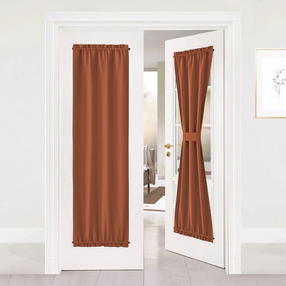 NICETOWN Sidelight Door Curtain, Thermal Insulated Privacy French Sliding Glass Door Curtain, Blackout Door Panel with Adjustable Tie Back for Bedroom, Burnt Orange, 36"x72", 1 PC