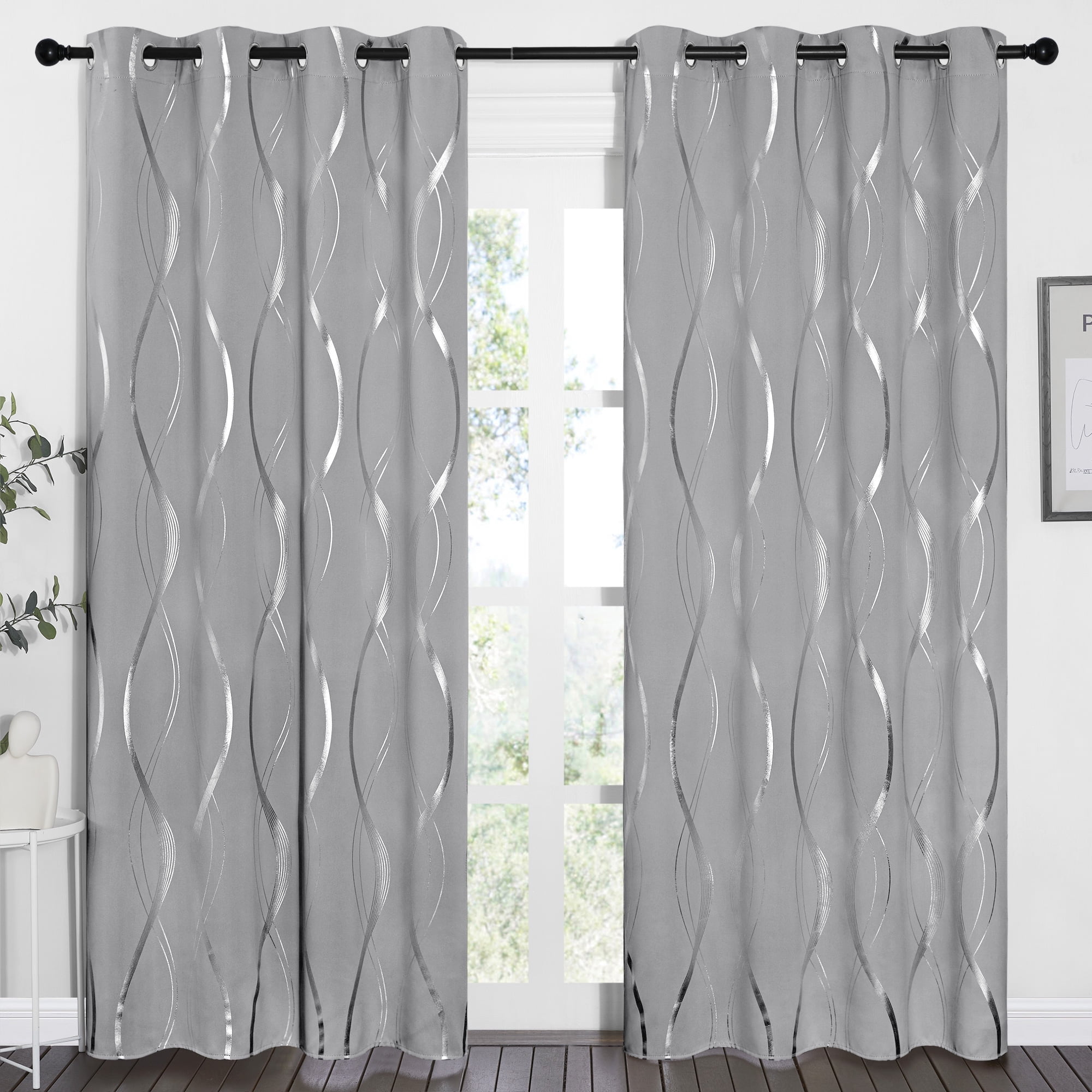 NICETOWN Silver Grey Blackout Curtains 52 X 84 Inches Long 2 Panels ...