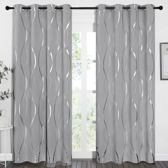NICETOWN Silver Grey Blackout Curtains 52 X 84 Inches Long 2 Panels, Wave Line Design Room Darkening Curtains for Bedroom Thermal Insulated Grommet Window Curtains for Living Room