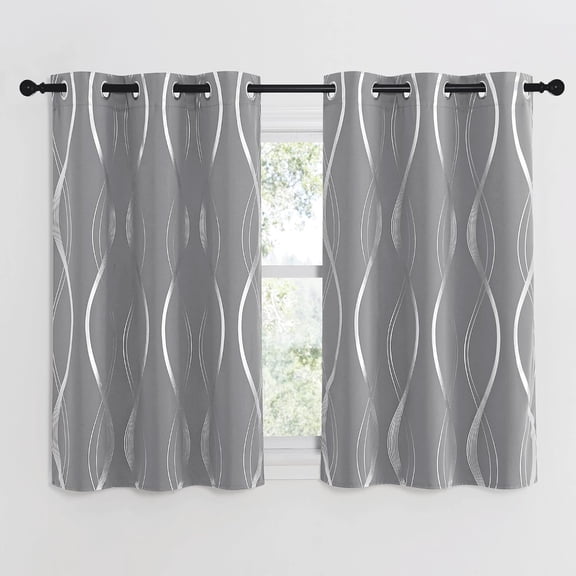 NICETOWN Silver Grey Blackout Window Curtains for Bedroom Living Room Modern Print Drapes Privacy Protection Window Treatment Sets Grommet Top,42x48 inches,2 Panels