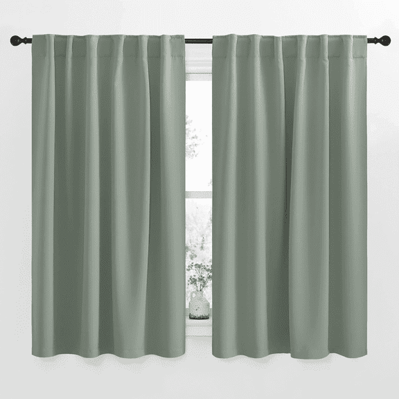 NICETOWN Solid Blackout Bedroom Curtain Room Darkening Backtab & Rod Pocket Solid Insulated Window Curtains, W52 x L54, Set of 2, Greyish Green