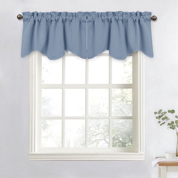 NICETOWN Solid Blackout Curtain Valance, Scalloped Window Valance Curtain Rod Pocket Thermal Insulated Energy Efficient Privacy Drape for Bathroom, Stone Blue, 52"x18", 1 Piece