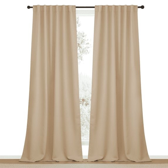 NICETOWN Solid Blackout Curtains Back Tab and Rod Pocket Ensure Privacy Window Treatment for Bedroom 52x108 inch Biscotti Beige 2 Panels