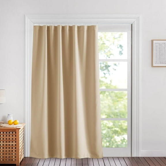NICETOWN Solid Blackout Curtains for Sliding Door, Ceiling Track Room Partition Curtain Room Darkening Thermal Insulated Noise Reducing Drape for Bedroom, Biscotti Beige, 60"x84", 1 Panel