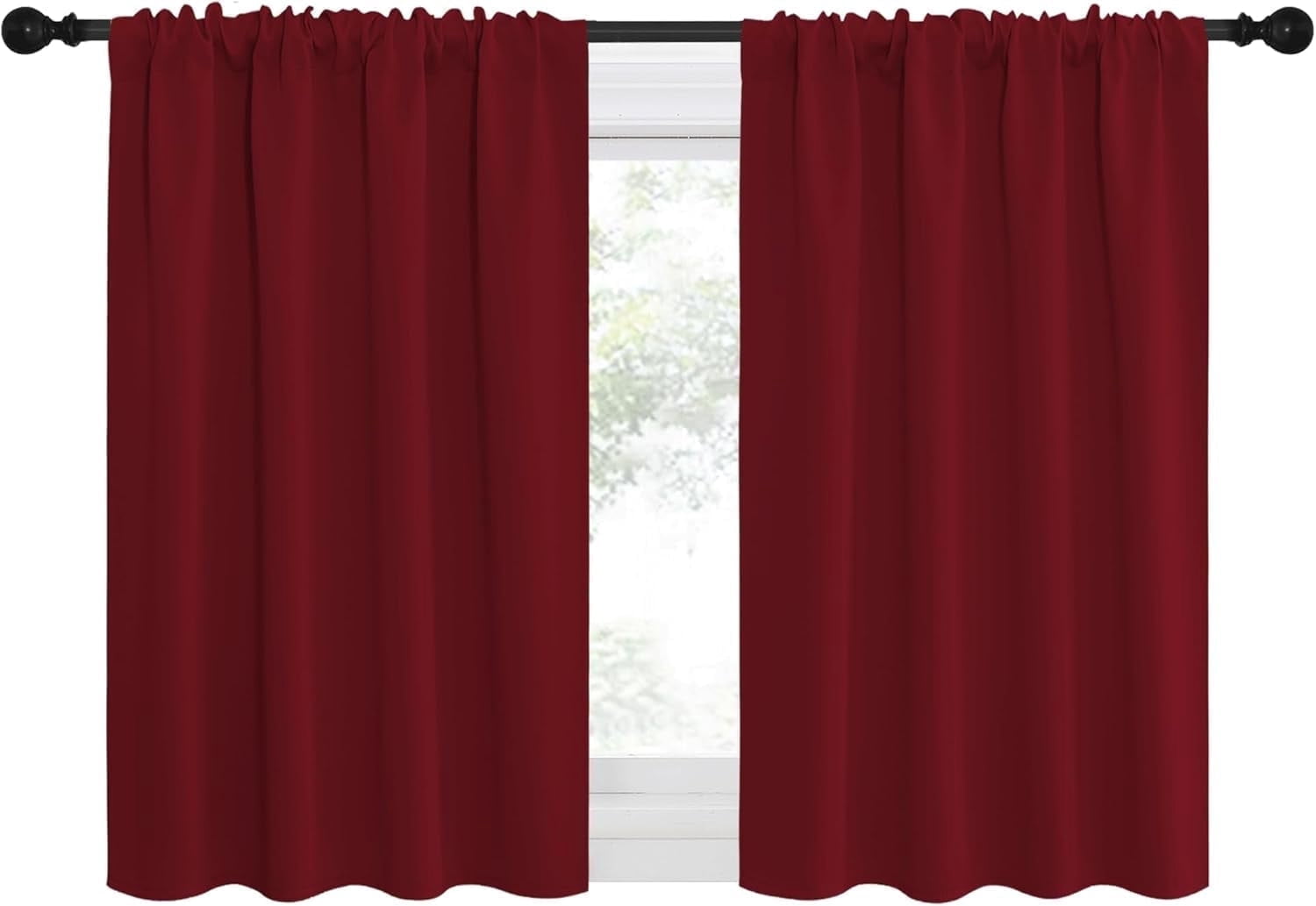 NICETOWN Solid Color Blackout Curtains Rod Pocket Noise Reduced Window Drapes for Bedroom 34x36 inch, Red, 2 Panels