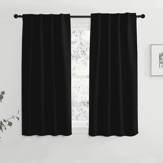 NICETOWN Solid Mordern Blackout Curtains, Privacy Backtab & Rod Pocket Curtains for Bedroom Black out, W34 x L54, 2 Panels, Black