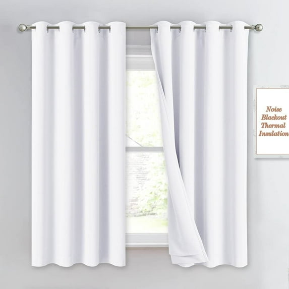 NICETOWN Sound Blocking White 100% Blackout Lined Curtains, 3 Thick Layers Completely Blackout Noise Control Window Treatment Insulated Drapes for Bedroom (1 Pair, 52 Width x 63 Length Each Panel)