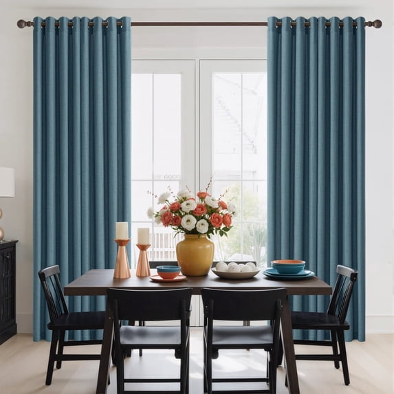 NICETOWN Stone Blue Linen Curtains for Bedroom, Semi Sheer Curtains 84 inches Length Farmhouse Style Grommet Linen Draperies for Living Room, 52"x84", 2 Panels