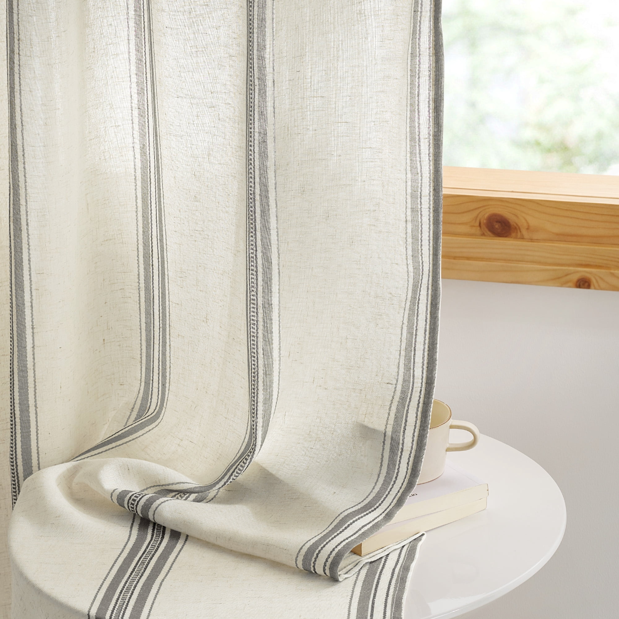 Rustic Tab NICETOWN Striped Curtains for Kitchen, Linen Curtains Light Filtering ...