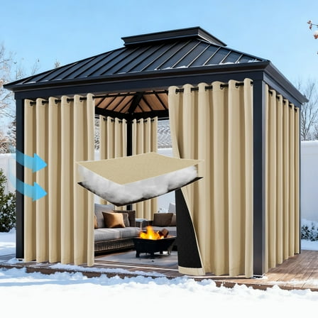 NICETOWN Thermal Insulated Outdoor Curtain for Patio, Windproof Top Grommet & Bottom Backtab Quilted Waterproof Curtain for Porch, Biscotti Beige, W52 x L84, 1 Panel