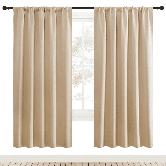 NICETOWN Thermal Insulated Room Darkening Curtains for Bathroom Biscotti Beige Blackout Curtains, 52" x 72" (2 Panels)