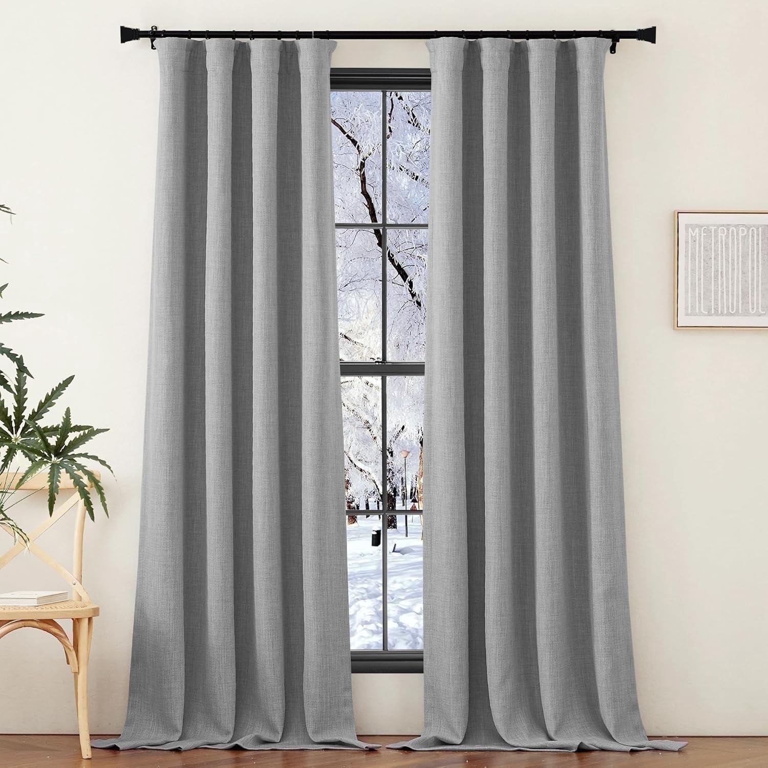 NICETOWN Thick Faux Linen Light Grey Curtains for Living Room， Dual Rod