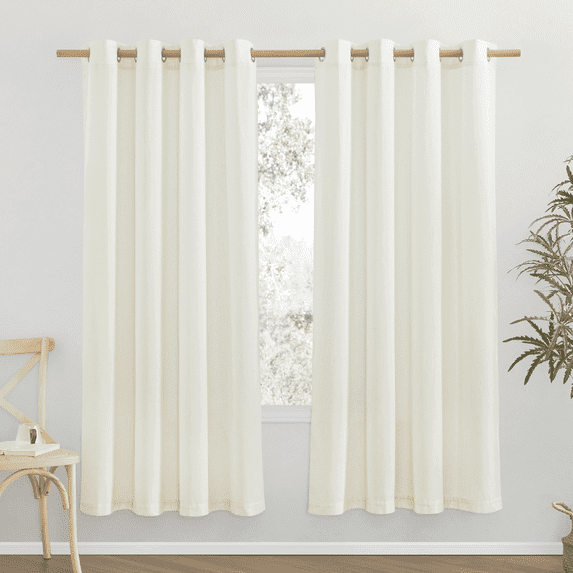 NICETOWN Thick Linen Curtains 72 inches Long, Grommet Linen Weave Privacy Assured with Light Through Window Treatments for Bedroom, Off White, 55"x72", 2 Panels
