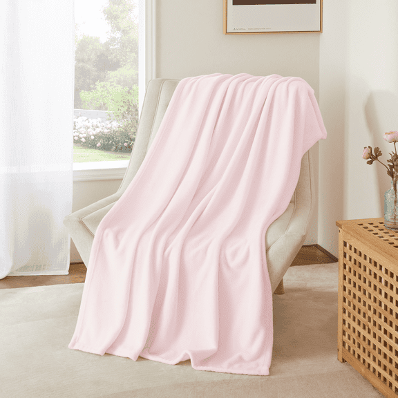 NICETOWN Throw Blanket for Couch Sofa Soft Fuzzy Plush Luxury Flannel Lap Blanket Super Cozy and Comfy for Fall Winter, Pink, 50" x 60"
