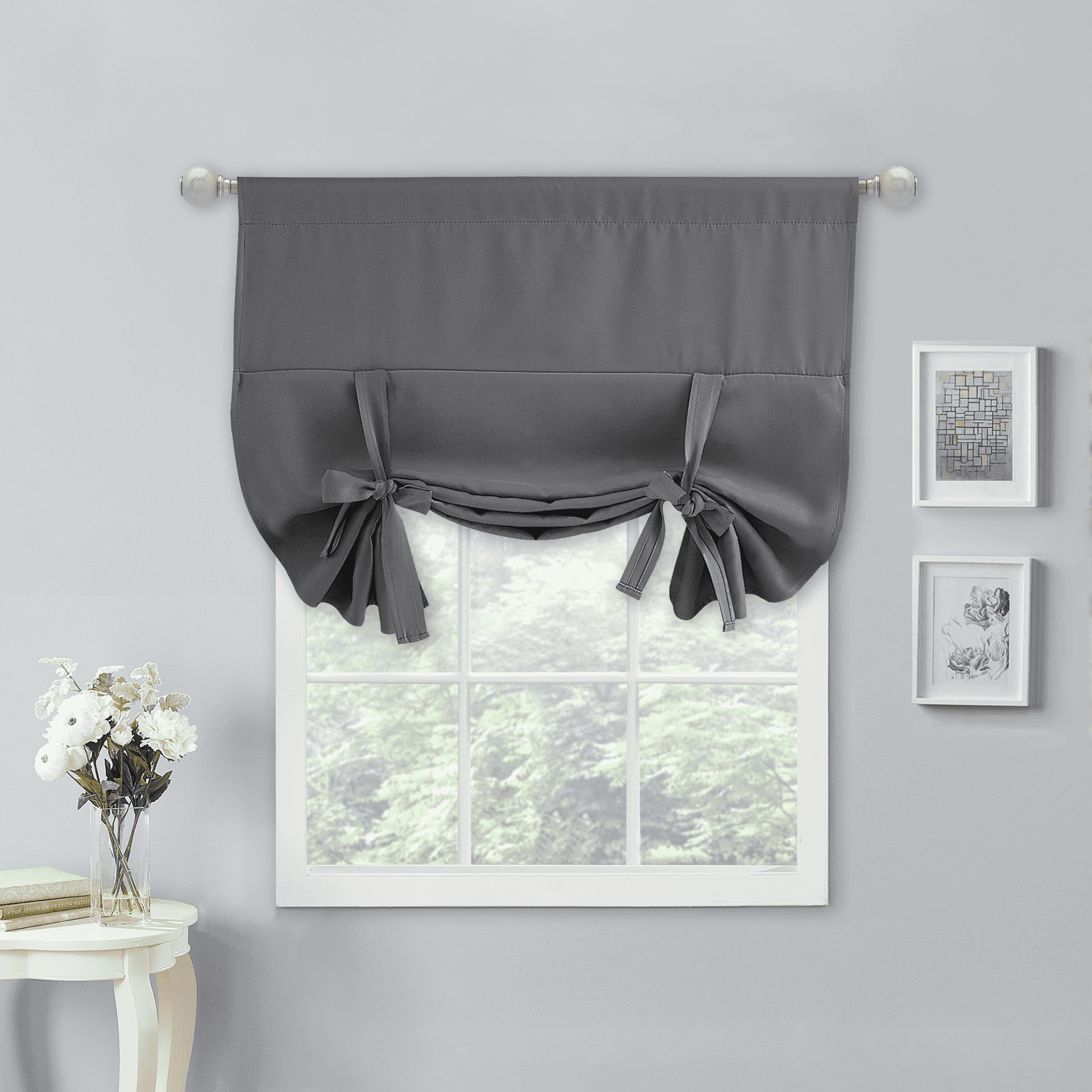 NICETOWN Tie Up Blackout Curtain for Bathroom, Thermal Insulated Adjustable Balloon Roman Curtain Rod Pocket Room Darkening Valance Shade, Grey, 40"x54", 1 Piece