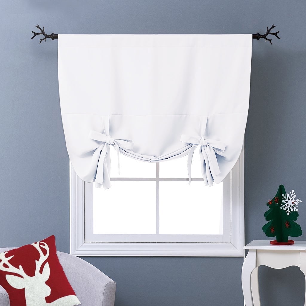 NICETOWN Tie Up Shade Modern White Solid High Shading Kitchen Blackout Curtains, 46" x 63"