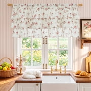 NICETOWN Valance Curtain for Window, Ruffled Linen Rose Valance Shabby Chic Small Window Treatment for Bedroom, Farmhouse Light Filtering Rod Pocket Valance Curtains, Red, 52"x18", 1 Panel