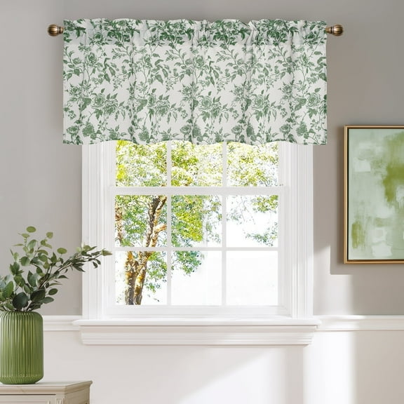 NICETOWN Valance Curtains for Kitchen, Farmhouse Peony Valance Curtains Semi Sheer Linen Small Window Valance Light Filtering Rod Pocket Valance Curtains for Basement, Sage Green, 52"x18", 1 Panel