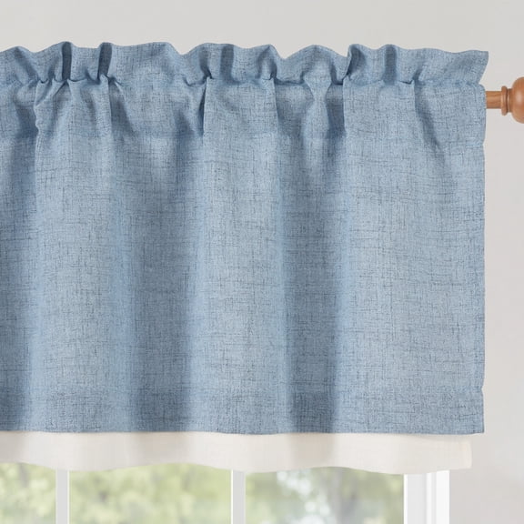 NICETOWN Valance Curtains for Kitchen, Semi sheer Light Filtering Linen Valance for Bathroom & Kitchen, Rod Pocket Rustic Soft Linen Valance, Stone Blue, 1 Panel
