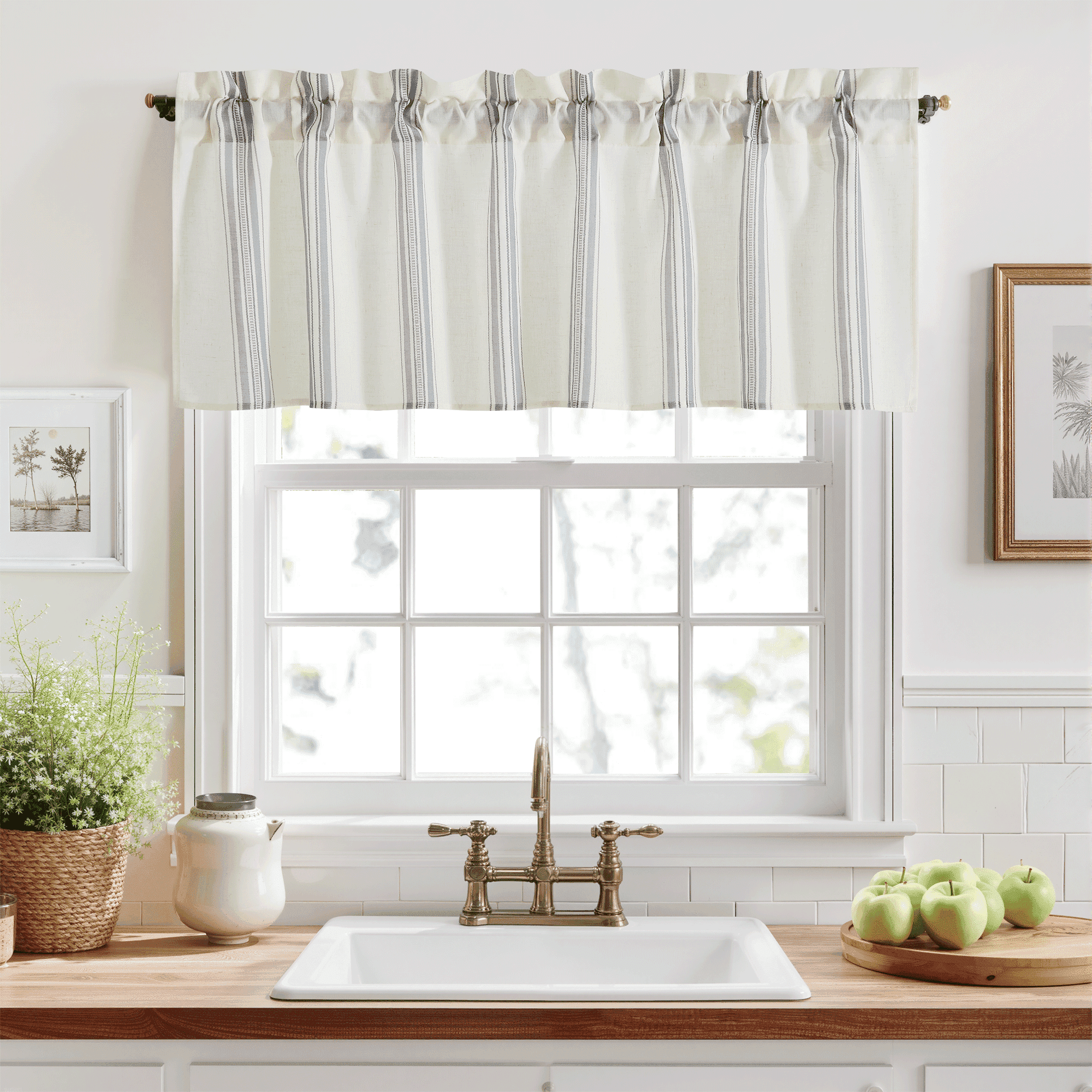 NICETOWN Valance Curtains for Kitchen, Striped Farmhouse Linen Valance ...