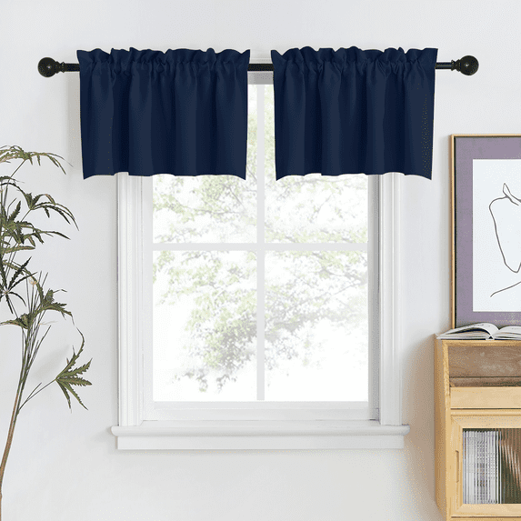 NICETOWN Valance Curtains for Small Windows, Rod Pocket Blackout Window Valances for Bedroom Living Room, Thermal Insulated Short Curtains, Navy Blue, 42"x18", 2 Panels