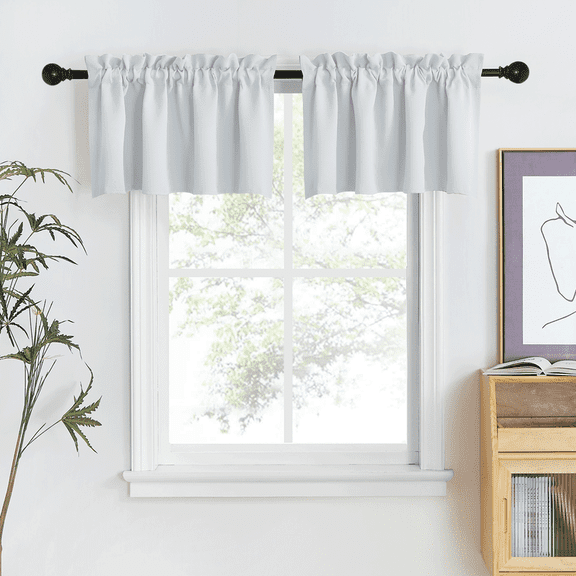NICETOWN Valance Curtains for Kitchen, Rod Pocket Thermal Insulated Blackout Drapes Window Curtains for Basement, Greyish White, 42"x18", 2 Panels