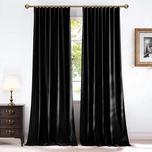 NICETOWN Velvet Blackout Curtains 108 inch Length, Versatile Hanging Options Back Tab/Rod Pocket/Pleat Tape for Tall Windows, Soft Thermal Insulated Window Drapes Black, W52 x L108, 2 Panels