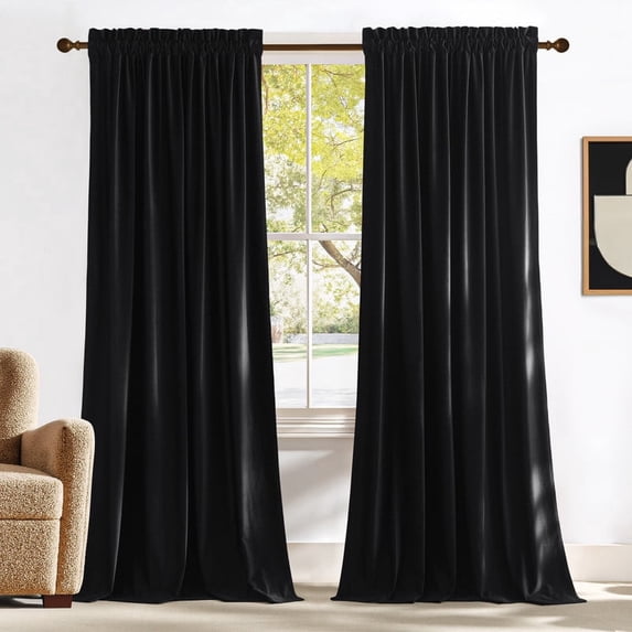 NICETOWN Velvet Blackout Curtains 84 inches Long, Rod Pocket Thermal ...